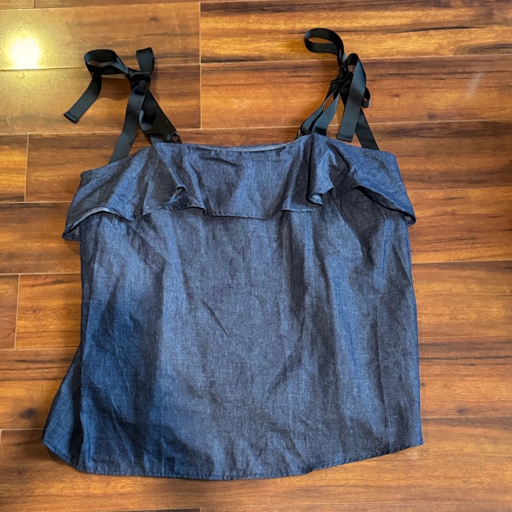City Chic Denim Blue Camisole with Black Ribbon Straps